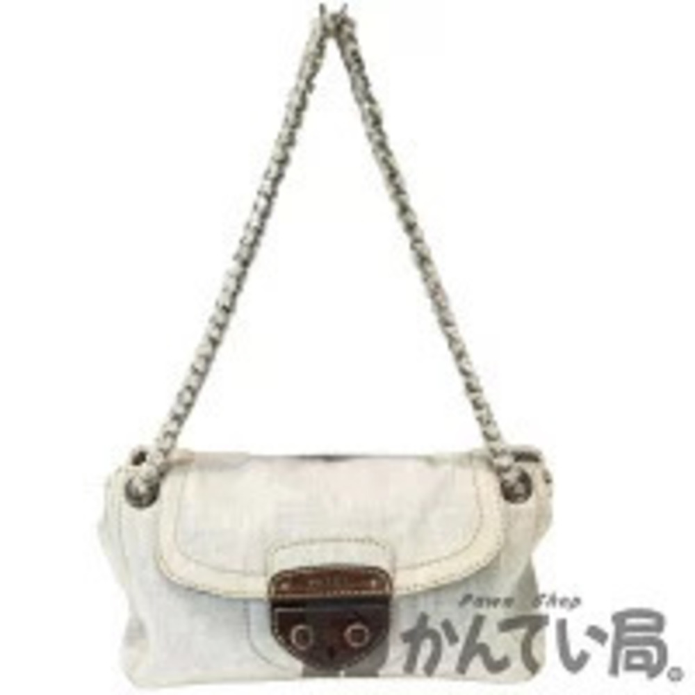 Prada White Bag Shoulder Denim Blue Chain
